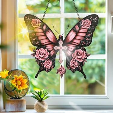 Imagem de Apanhador de sol de acrílico colorido, apanhadores de sol, decoração de janela suspensa de borboleta, arte de parede de arco-íris, para sala de estar, quarto, varanda, interior, exterior, jardim