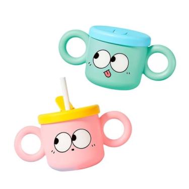 Imagem de Kit 2 Copos Fofo Kawai Infantil com Tampa e Canudo 250ml – Duas Abas, Antiderramamento, Livre de BPA, Copo de Treinamento Seguro para Bebês e Crianças (CORES SORTIDAS)