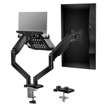 Imagem de WALI Suporte de laptop para mesa, suporte de braço de monitor para tela de computador de 17 a 81 cm e notebook de 11,6 a 17,3 polegadas, suporte de monitor duplo suporta até 9 kg, suporte de bandeja