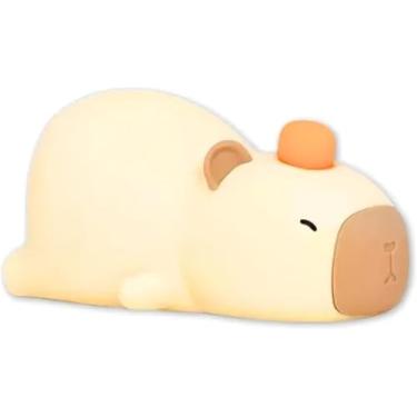 Imagem de Luminária de Silicone Capivara LED Touch USB Luz Noturna Infantil Decoração Abajur Mesa (CAPIVARA DEITADA)