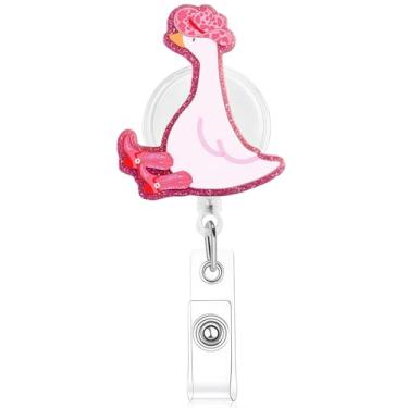 Imagem de Carretel de crachá de ganso rosa silly, lindo suporte de crachá com clipe jacaré retrátil, presentes para estudantes de enfermagem RN LPN CNA MA trabalhador médico professor médico crachá com nome de