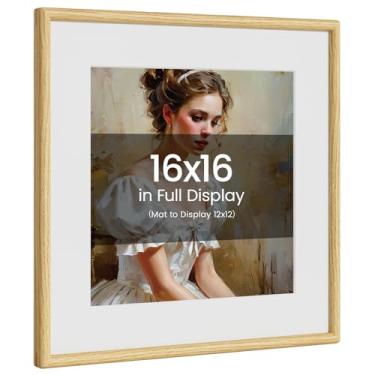 Imagem de Porta-retrato 40,6 x 40,6 cm, madeira de carvalho natural da Califórnia-EUA com vidro temperado real, moldura feita à mão, 40,6 x 40,6 cm, fosca, para casamento de 30,5 x 30,5 cm, foto de família