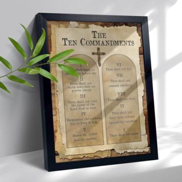 Imagem de Quadro preto 10 mandamentos arte de parede tela cristã vintage os dez mandamentos decoração de parede Deus versículos bíblicos fotos decoração de parede para banheiro quarto decoração de casa