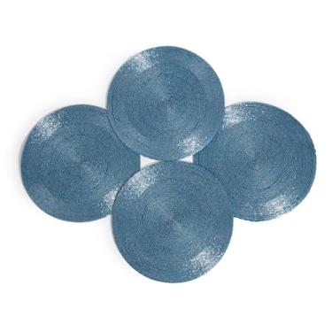 Imagem de Jogo americano Lightnpro Farmhouse com contas, conjunto de 10 a 33 cm, redondas, decorativas, para mesa de jantar, casamento, decoração de cozinha e festa - azul celeste