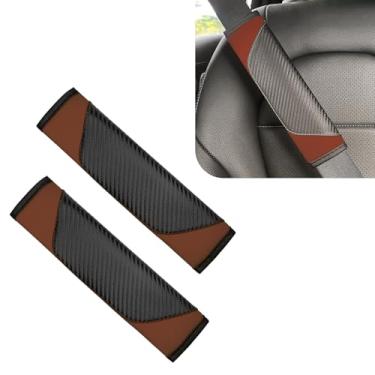 Imagem de KUQUTIDY Capa para cinto de segurança de carro, 2 peças, capas de alça de ombro de couro de fibra de carbono macio para proteger seu ombro e pescoço, acessórios de almofada de assento de carro para