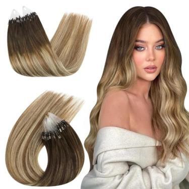 Imagem de Ugeat Extensões de cabelo Balayage micro contas cabelo humano loiro micro laço marrom mix loiro balayage microlink natural aparência sem danos para mulheres por Cold Fusion 50S 50G 40 cm