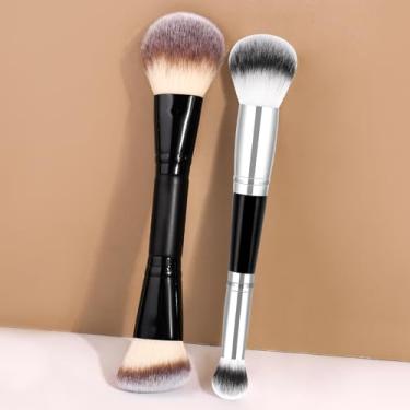 Imagem de 2 pincéis de maquiagem multiuso com cabo de madeira para misturar blush corretivo em pó líquido (preto)