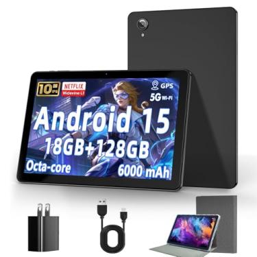 Imagem de Tablet de 10 polegadas, Android 15 tablets com 18 GB de RAM + 128 GB de ROM (expandir para 1 TB), ecrã Octa Core 1280 * 800 IPS HD, bateria de 6000 mAh, câmara dupla de 5 MP+8 MP, WiFi 5G/2.4G