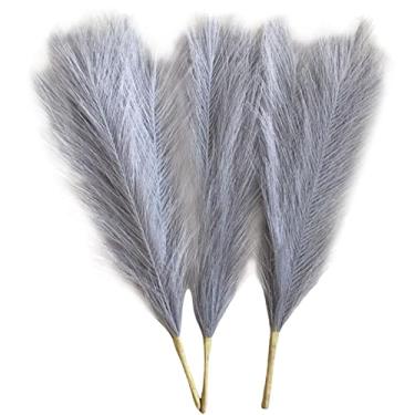 Imagem de Arranjo de flores de dos pampas secos 3 peças fragmites flor de junco para decoração de mento, cinza
