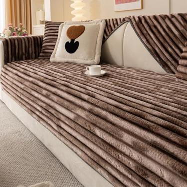 Imagem de Capa de sofá secional em forma de L, 6 assentos, capa de sofá 6, 7, 4, almofada para animais de estimação, felpa gradiente, lavável na máquina, sem fiapos e antiestático, café 110 x 110