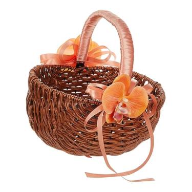 Imagem de Esquirla Cesta de daminha de honra em imitação de vime com alça, organizador, cesta de, recipiente para doces, decoração de festas e atividades ao, com Flor de Laranjeira