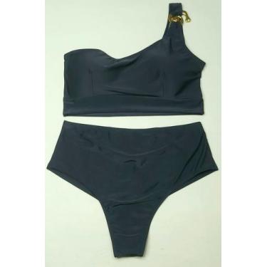 Imagem de Biquini Plus size alça única mula manca cintura alta c/ bojo - Tropica