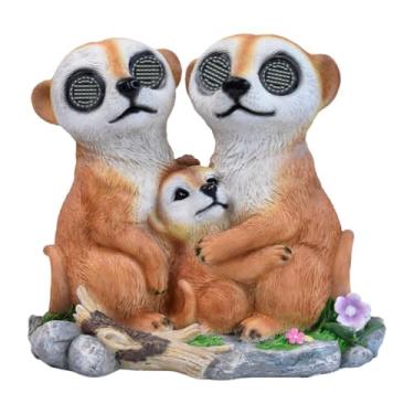 Imagem de Ioensy Estátua de família de suricatas com luz solar para jardim, escultura em resina, figura decorativa e de animal criativo para gramado e pátio.