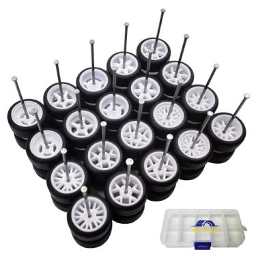 Imagem de Conjunto de rodas e pneus 1/64, pacote com 10 rodas em escala 1 64 com 10 para carros fundidos 1/64, pneus de borracha atualizados e modificados (diâmetro 11 mm) (branco)