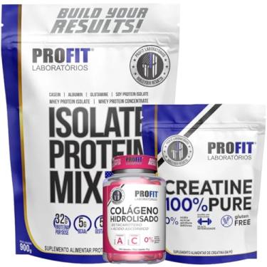 Imagem de Kit Whey Isolate Protein Mix 900g + Creatina Monohidratada 100% Pura 250g + Colágeno Hidrolisado 150caps- Profit (MORANGO)