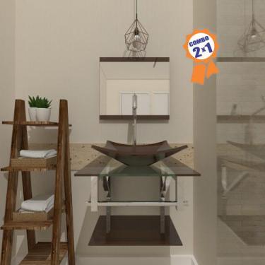 Imagem de Combo 2 x 1 Gabinete de Vidro 45cm para Banheiro Cuba Quadrada - Escóc