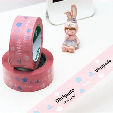 Imagem de Fita Adesiva De Agradecimento Com Flores Rosas 4,5cm X 100M, Fita De E