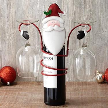 Imagem de Decoração de metal para garrafa de vinho de Papai Noel e suporte de vidro