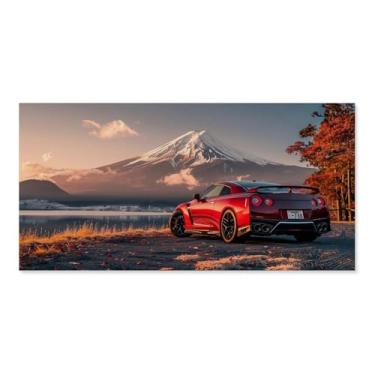 Imagem de HouLaiZhe R35 Sports Car Mount Fuji Posters Tela Estética Decoração de Parede Pintura de Parede Impressões Sala de Galeria Decoração de Parede para Quarto Sala de Estar Escritório 16 x 32 polegadas