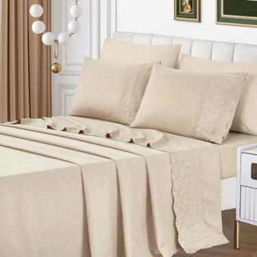 Imagem de Jogo De Lençol Lummi King 4 Peças Percal 300 Fios Bordado Inglês Macio