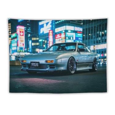 Imagem de HouLaiZhe Tapeçaria de carro japonesa clássica S13 Jdm carro esportes pendurar na parede quarto decoração de casa tapeçarias estética piquenique decoração de parede arte de parede para dormitório sala