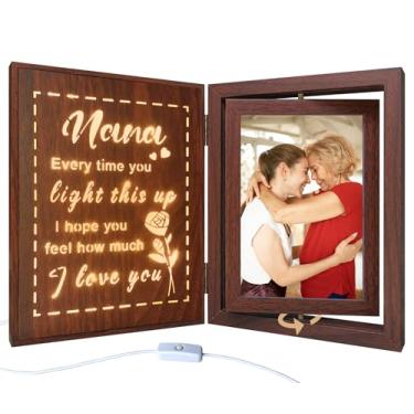 Imagem de soruney Porta-retrato Nana iluminado para presentes de netos, moldura giratória de madeira para vovó, aniversário, Natal, comporta 2 fotos de 10 x 15 cm