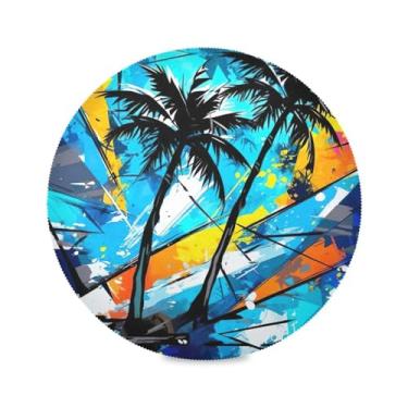 Imagem de Wassud Jogo americano Palmeiras pretas tapetes de mesa redondos para cozinha e jantar tapetes laváveis resistentes ao calor decoração de mesa 39 cm