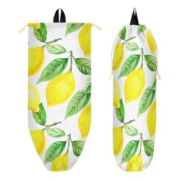 Imagem de xigua Suporte de parede para saco de plástico Yellow Lemons com cordão, 1 pacote, reutilizável para decoração organizadora de sacolas de compras, meias, roupas íntimas e gravatas
