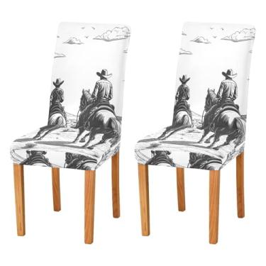 Imagem de xigua 2 capas de cadeira vintage caubói ocidental, 2 peças, capas elásticas laváveis para cadeira de cozinha, protetor de assento removível para festas de fim de ano, cozinha, hotel, sala de jantar