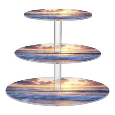 Imagem de CEBUGI Suporte de cupcake de 3 camadas, oceano com ondas, suporte redondo para bolo, torre, bandeja de servir em camadas de acrílico para chá, chá de bebê, casamento e mais