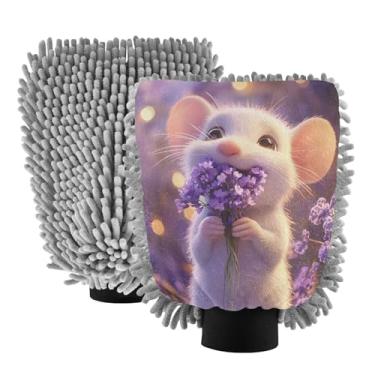 Imagem de STAYTOP Lindas luvas brancas para lavagem de carro, 2 peças, luvas de microfibra de chenille, sem arranhões, panos de esponja de lavagem ultra absorventes para carros, limpeza doméstica - G