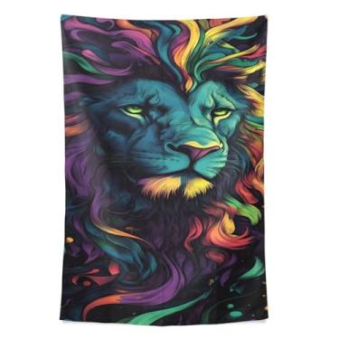 Imagem de STAYTOP Tapeçaria artística colorida de leão, tapeçarias para decoração de casa, decoração de dormitório, sala de estar, quarto, tapete de parede (90 × 60 pol)