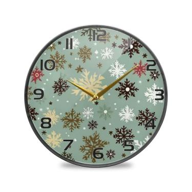 Imagem de YETTASBIN Relógio de parede de acrílico dourado com floco de neve - Silencioso, sem tique-taque, operado por bateria, relógio redondo decorativo criativo para cozinha, sala de estar, banheiro