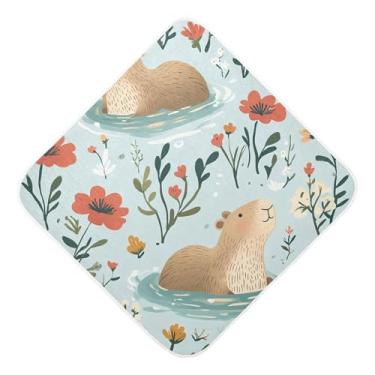 Imagem de STAYTOP Toalhas de bebê com capuz de musselina de capivaras com estampa de desenho animado, toalha de banho super macia, toalhas de banho absorventes para banho de recém-nascido unissex 89 x 89 cm