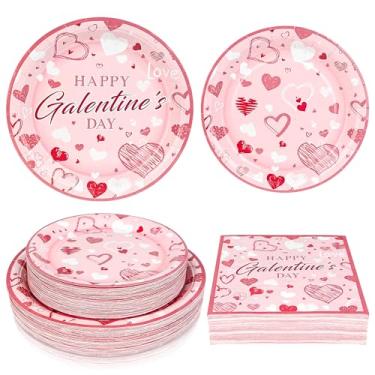 Imagem de Purhapfre Pratos e guardanapos descartáveis rosa Galentine's Day 150 peças