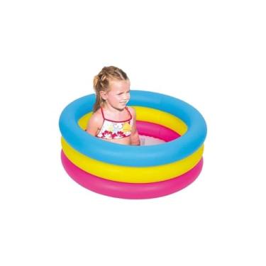Imagem de Piscina Inflável Infantil 3 Anéis, 88 Litros, PVC, Colorida, 76cm Diâmetro x 25cm Altura, para Crianças Maiores de 24 Meses