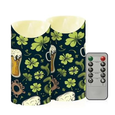 Imagem de Wassud Pacote com 2 velas sem chama com padrão de cerveja com controle remoto, velas realistas cintilantes com temporizador, velas decorativas para Natal, casamento, festa, decoração de casa média