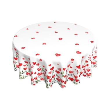 Imagem de Barneova Toalha de mesa redonda de Dia dos Namorados 152 cm, tecido lavável e resistente à água, reutilizável, vermelho, corações do amor, capa de mesa para decoração de ambientes internos e externos