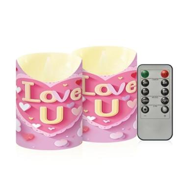 Imagem de Wassud Pacote com 2 velas de coração sem chama com controle remoto, velas realistas cintilantes com temporizador, velas decorativas para Natal, casamento, festa, decoração de casa pequena