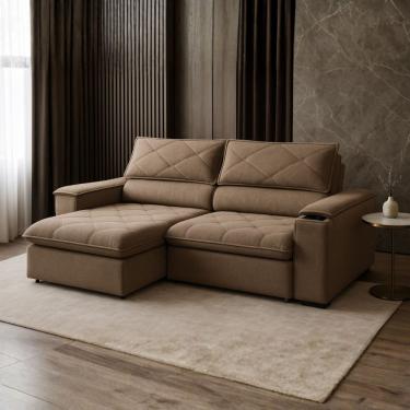 Imagem de Sofá Retrátil Reclinável Mônaco 2,10 Metros Bouclê Marrom