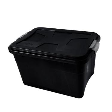 Imagem de Caixa Organizadora Multiuso Plástica com Tampa Preta, 30 Litros, Kit com 2 Unidades, Polipropileno, 27x33x41cm