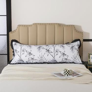 Imagem de H HOUSEHOLD Fronha de microfibra escovada com babados - Tamanho do corpo (51 x 137 cm) Capa de almofada respirável macia com babados elegantes para decoração de quarto, estampa de flores lavável na