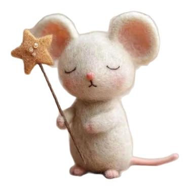 Imagem de predolo Ratinhos de feltro feitos à mão com estrela, miniaturas de ratinhos para decoração de interiores, estatueta encantadora para lareira e festas de fim, Style E