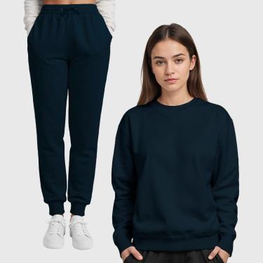 Imagem de Conjunto Moletom Gola Redonda e Calça Feminina Lisa Benellys-Feminino