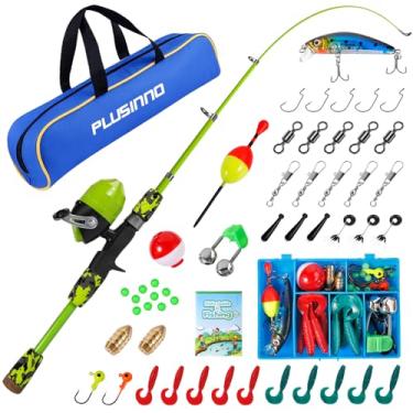 Imagem de PLUSINNO Bastão de pesca infantil com molinete Spincast Kit completo de vara de pesca telescópica para meninos, meninas e adultos (verde, 120 cm)