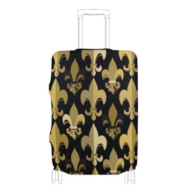 Imagem de Joisal Gold Fleur De Lis Capa de mala preta fofa protetora de bagagem lavável presentes de viagem capa de terno, P, serve para capa de 45 a 50 cm, Flor de Lis dourada preta, S 18-20 in, Capa de mala