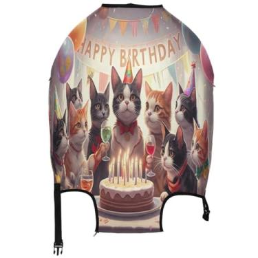 Imagem de Joisal Capas de mala para bagagem, gato, festa, aniversário, balão, proteção, cores, acessórios de viagem, Balão de festa de aniversário de gato festivo, L, Fits 26-28 Inch Case, Capa de mala
