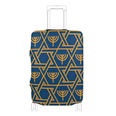 Imagem de Joisal Golden Star Menorah Blue Protetor de Bagagem Capa de Mala Linda Lavável Viagem Férias Essenciais Gráfico, P, Serve para Capa de 45-50 cm, Estrela dourada azul menorá, XL 29-32 in, Capa de mala