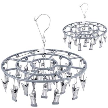 Imagem de JOUTYFOR 2 unidades de escorredor de roupas com 24 clipes, cabide de secagem de roupas de aço inoxidável, suporte giratório à prova de vento redondo, cabide de roupa íntima resistente para ambientes