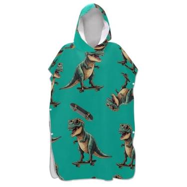 Imagem de Poncho de surfe trocador de roupão adulto com capuz toalha de natação bonito plus size unissex adulto poncho com capuz dinossauros legais verde